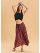 Red Patterned Bohemian Skirt with Gipe Detail and Tied Waist 4507